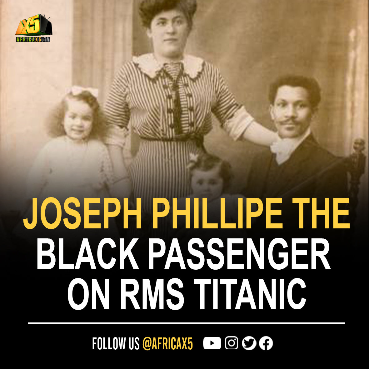 Joseph Phillipe Lemercier Laroche  and his two daughters were the only black passengers on RMS Titanic, he died when it sank, they survived.